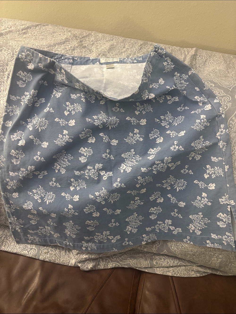 Christopher & Banks Blue Mini Skirt with White Floral Print